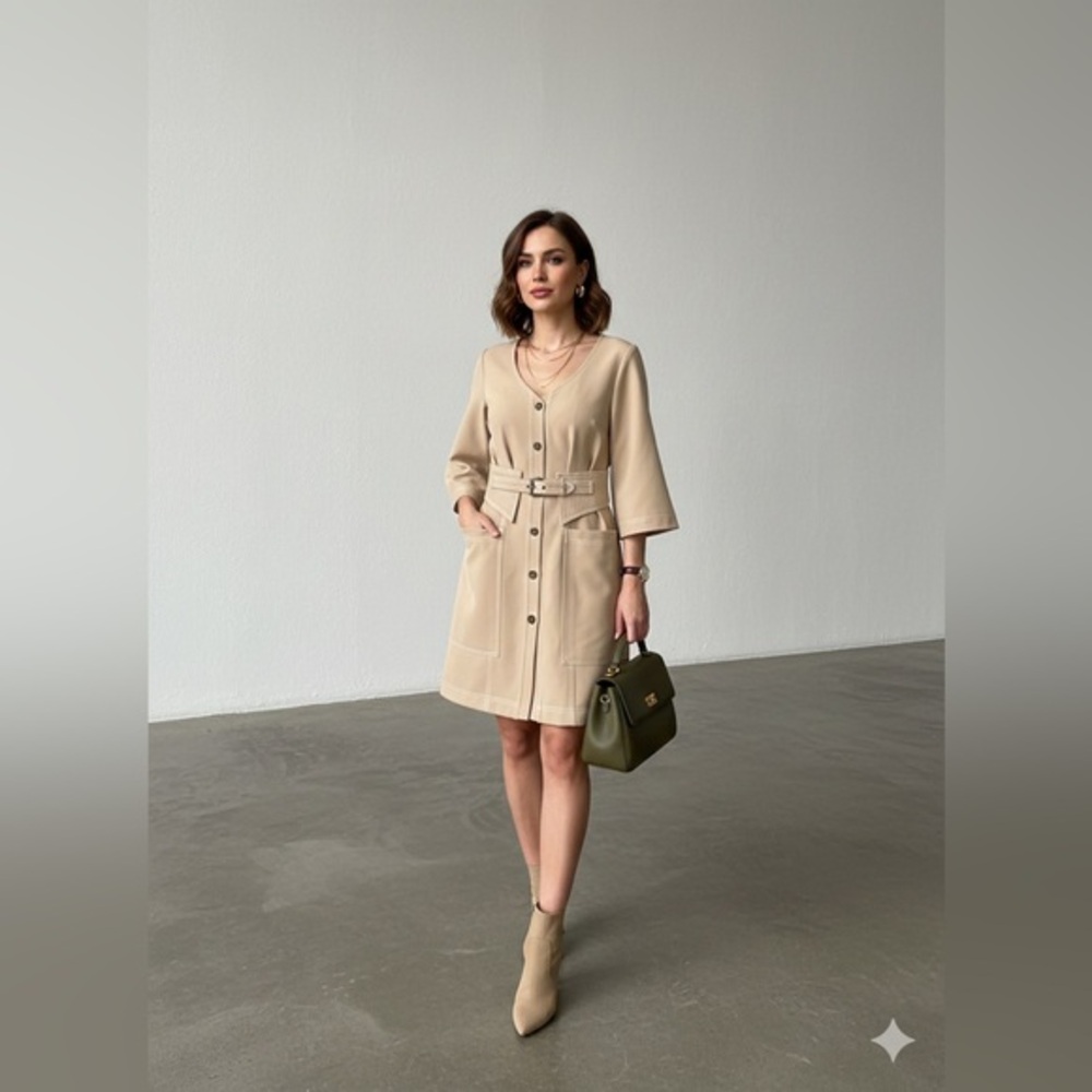 TJD Chic Utility Belted Mini Dress‎ - Sand Beige - Boutique Quality